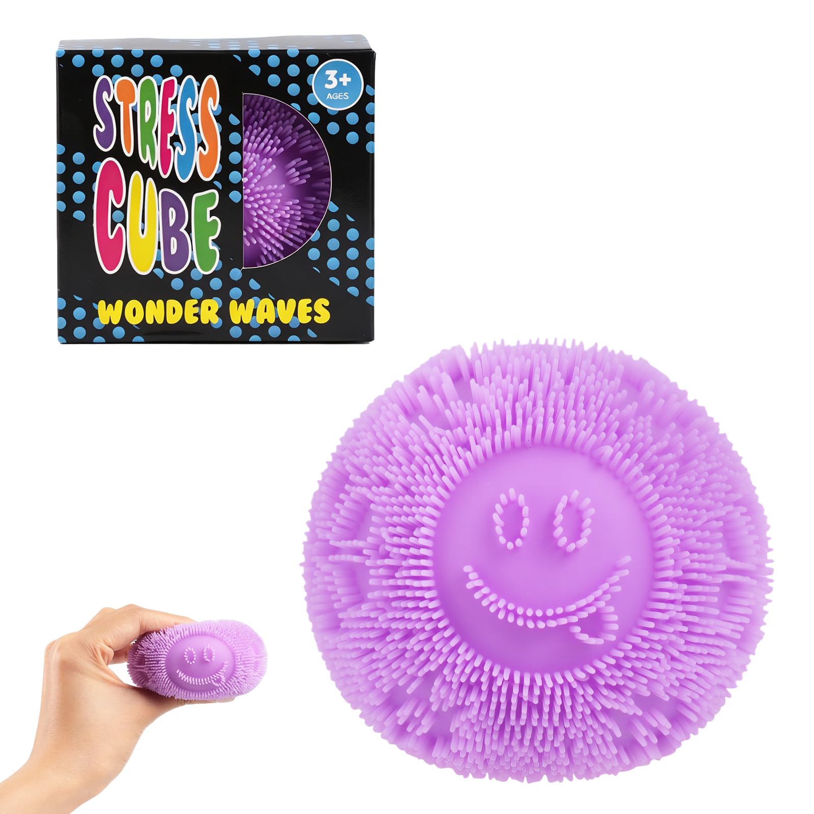 Fuzz Ball Fidget Stress Toy, Soft Sensory Squishy Fuzz Ball, Tongue Out Smile Face Squishies Squeeze Toy for Anxiety Relief, Portable Handheld Fidget Toy for Adults, Party Bag Fillers & Desk Toy