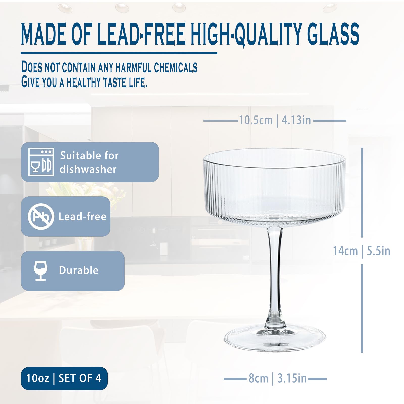 Soopiiso Martini Glasses set of 4, 10 oz Ribbed Coupe Glasses Champagne Coupe Glasses Set for Wine?Margarita Glass