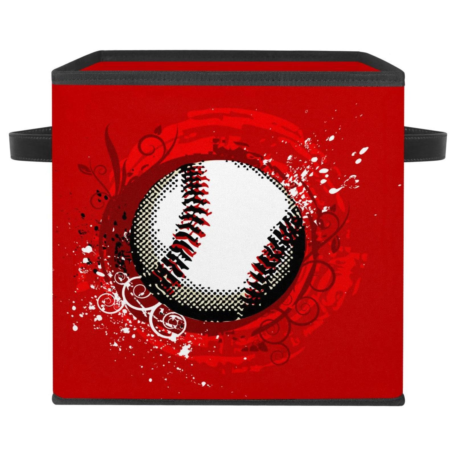 Panier de rangement en tissu avec poignées solides et motif baseball pour étagère cubique