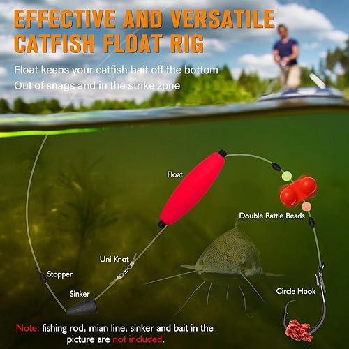 Vista 25 de Dovesun Catfish Rigs Santee Rig Catfish Float Rigs Circle Hooks 5/0 6/0 8/0 Catfishing Tackle 3pcs/6pcs Flotador de puros 8/0 gancho * 6 piezas