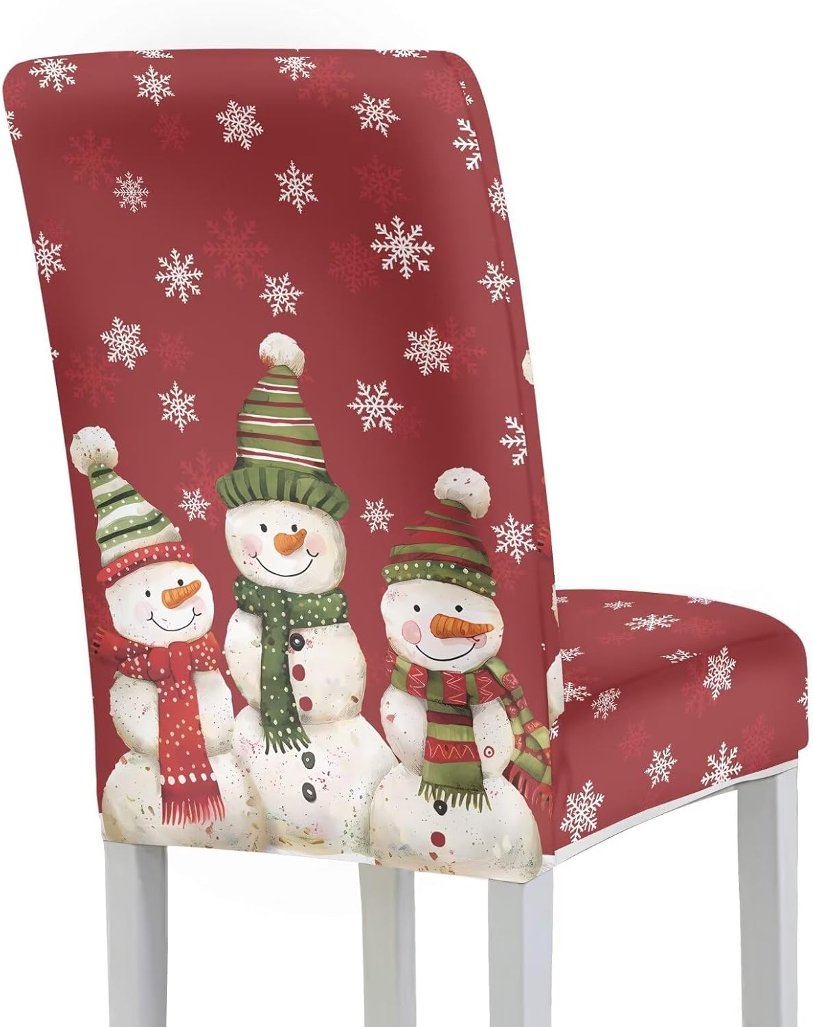 Christmas Chair Covers Set of 6 Snowman Family Kitchen Chair Covers Xmas Decor Pattern Stretch Slipcovers for Parson and Dining Room Chairs Holiday Party Decor