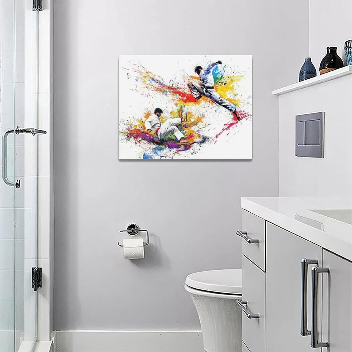 Quorin Banksy Jiu Jitsu Wall Art Colorful Sport Pictures Judo Sports Wall Decor Street Graffiti Canvas Print Painting Artwork for Gym Living Room Bedroom 12"x16" image 5