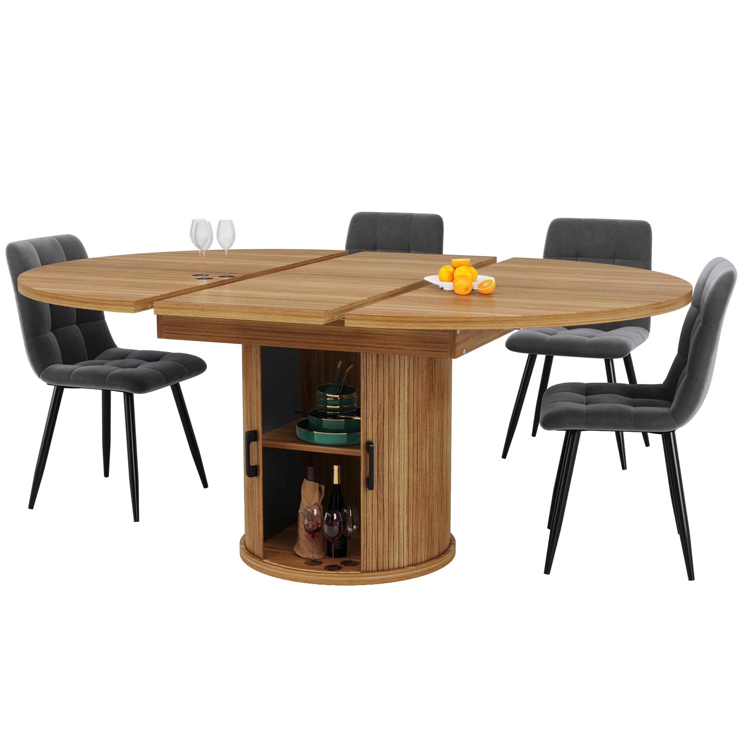 Table à manger ronde extensible 118-158 cm Noyer Table de cuisine Table de salle à manger