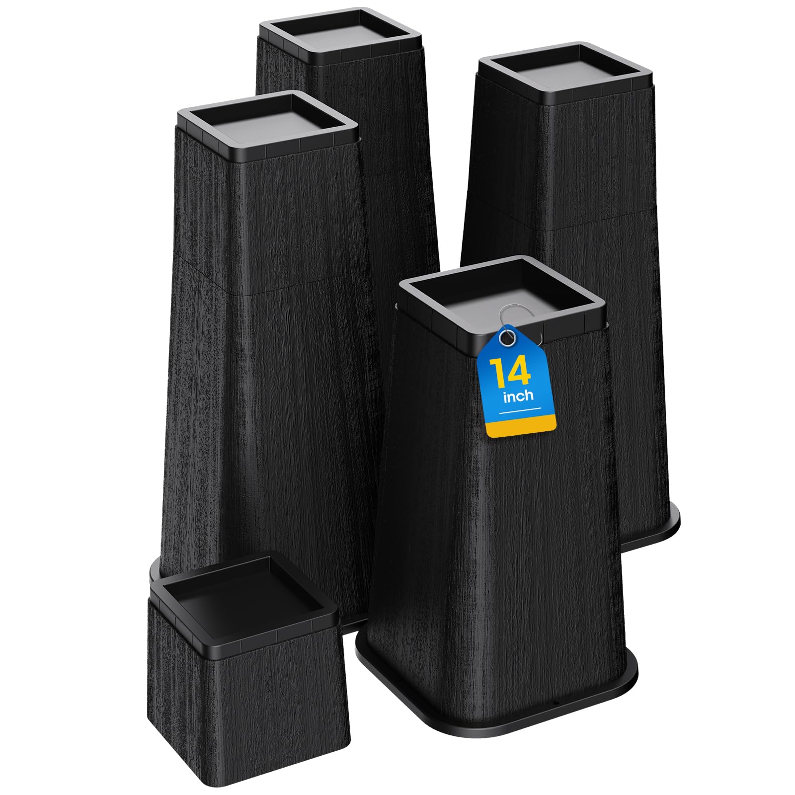 MYMULIKE Rialzi per letto da 35,6 cm, resistenti, rialzati per mobili di grandi dimensioni, 35,6 cm, supporto 2,721,6 kg, adatti per divani, sedie, ascensori per mobili, confezione da 4, nero