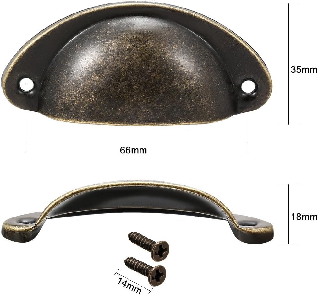 uxcell Cup Pulls, Carbon Steel Shell Pull Handles Antique Brass for Dresser Kitchen Cabinet Drawer, 3.19" Length 1.38" Width,8 Pack
