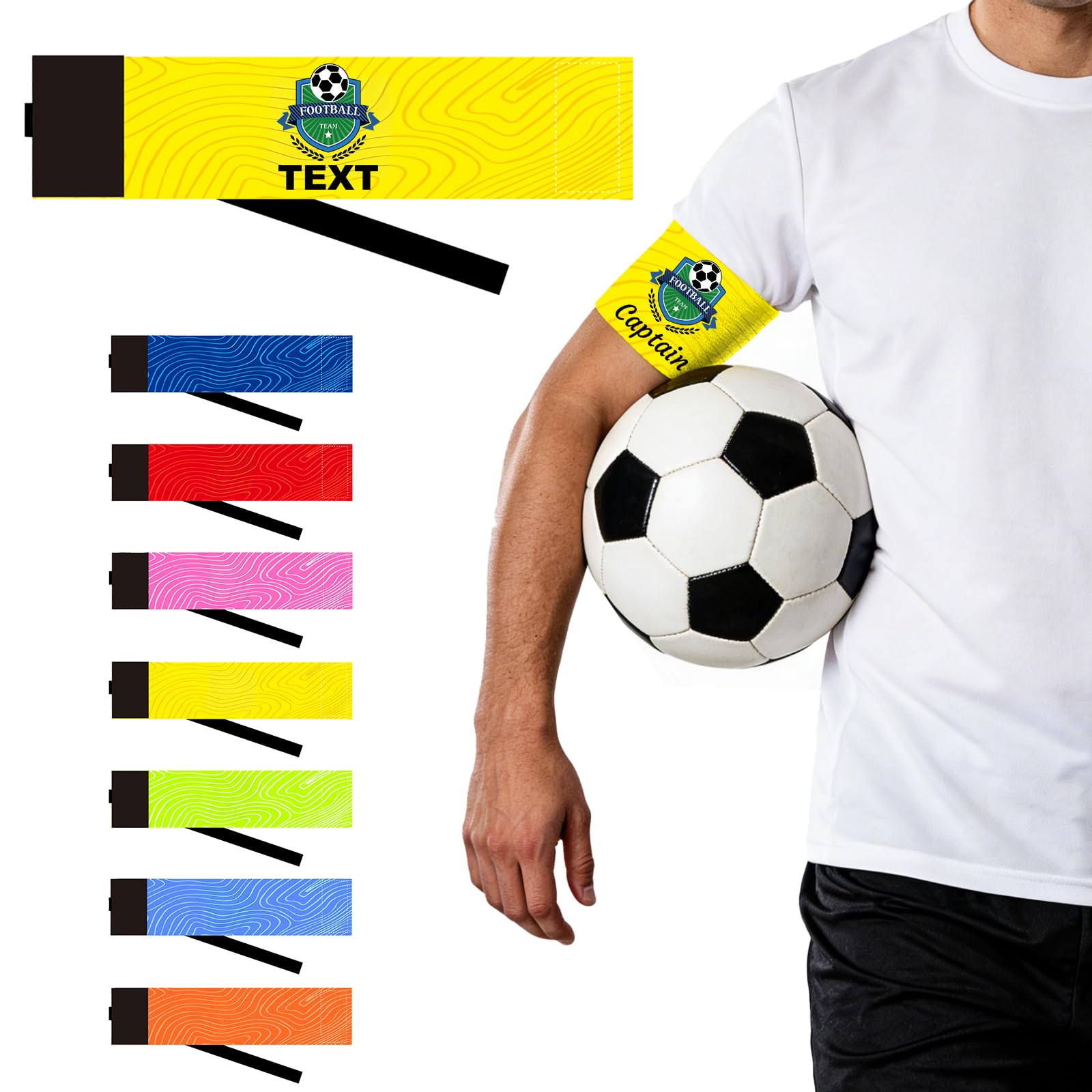 Personalised Captains Armband for Adult & Youth, Custom Arm Bands with Your Logo and Text, Personalised Captain Armband for Football, Hockey, Rugby & Netball (Yellow, Premium Print)