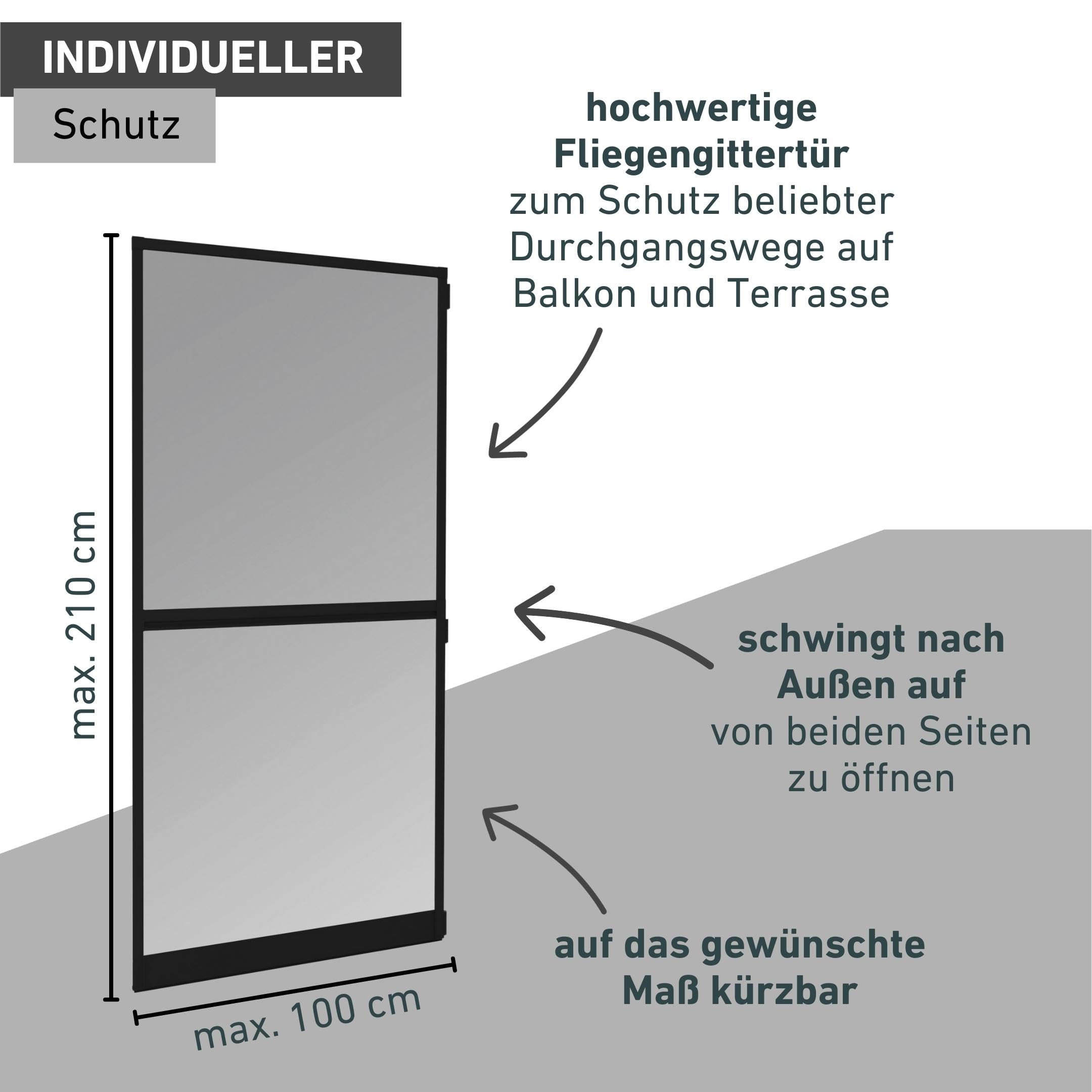 Windhager Insektenschutz Tür, 100 x 210 cm, anthrazit, Spannrahmen-Tür Expert Fliegengitter Alurahmen für Türen, 04532