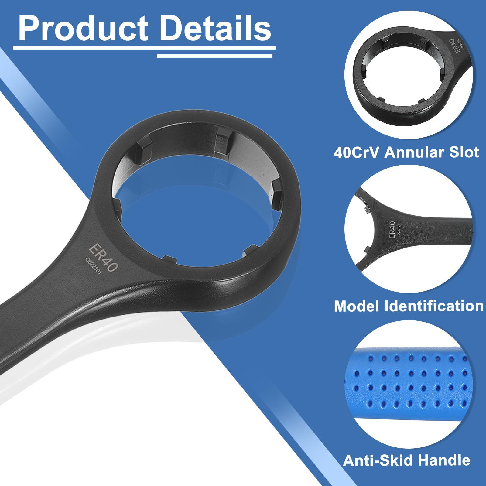 uxcell ER40UM O-Type Collet Chuck Wrench Spanner 40CrV Integral Type Nut Spanner with Non-Slip Handle for Clamping Nut Milling Machine Lathe Chuck Holder Tools - Image 4