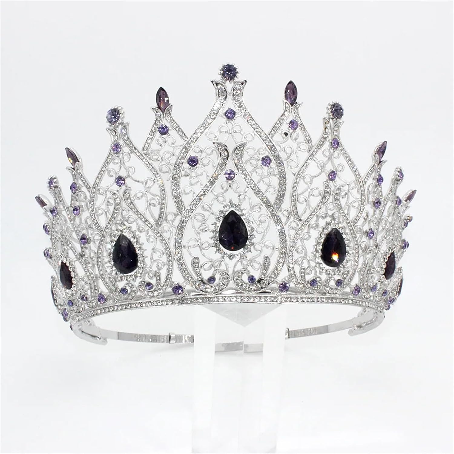 ジルコニアクリスタルティアラクラウン - ウェディングパーティーステージショーヘアアクセサリーのためのラウンドブライダルクイーン