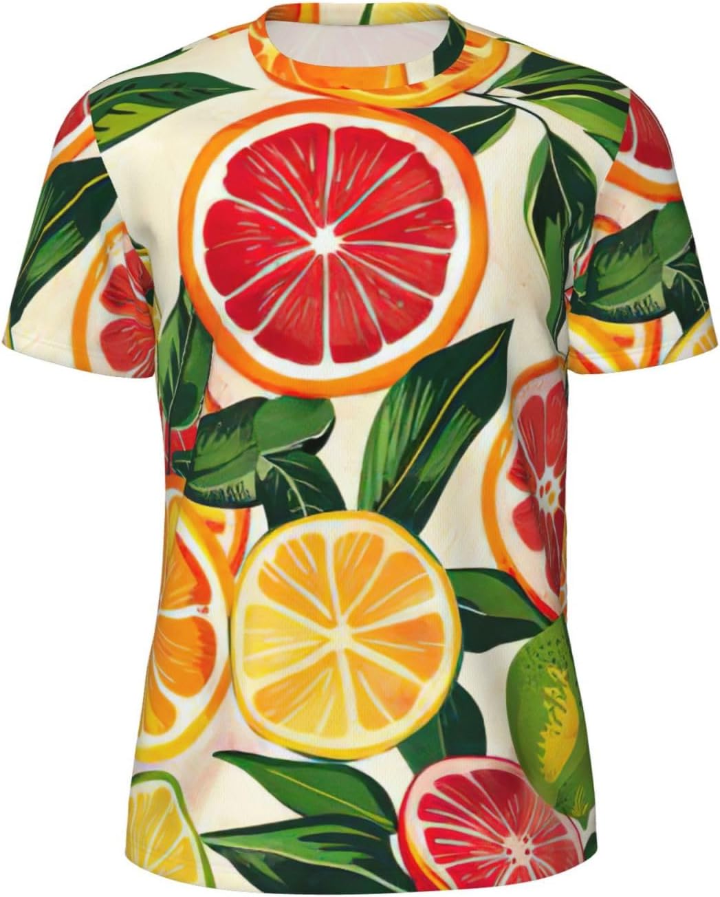 Citrus Fruit Pattern Print Mens Short Sleeve Mesh T-Shirt Breathable Athletic Gym Running Casual Sports Wear