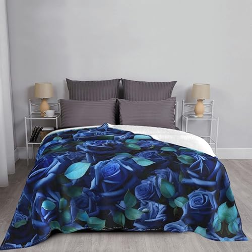 Miniatura 6 de Manta de microforro polar ultrasuave con diseño de rosas azules para cama, sofá, sala de estar, manta cálida de 60 x 50 pulgadas