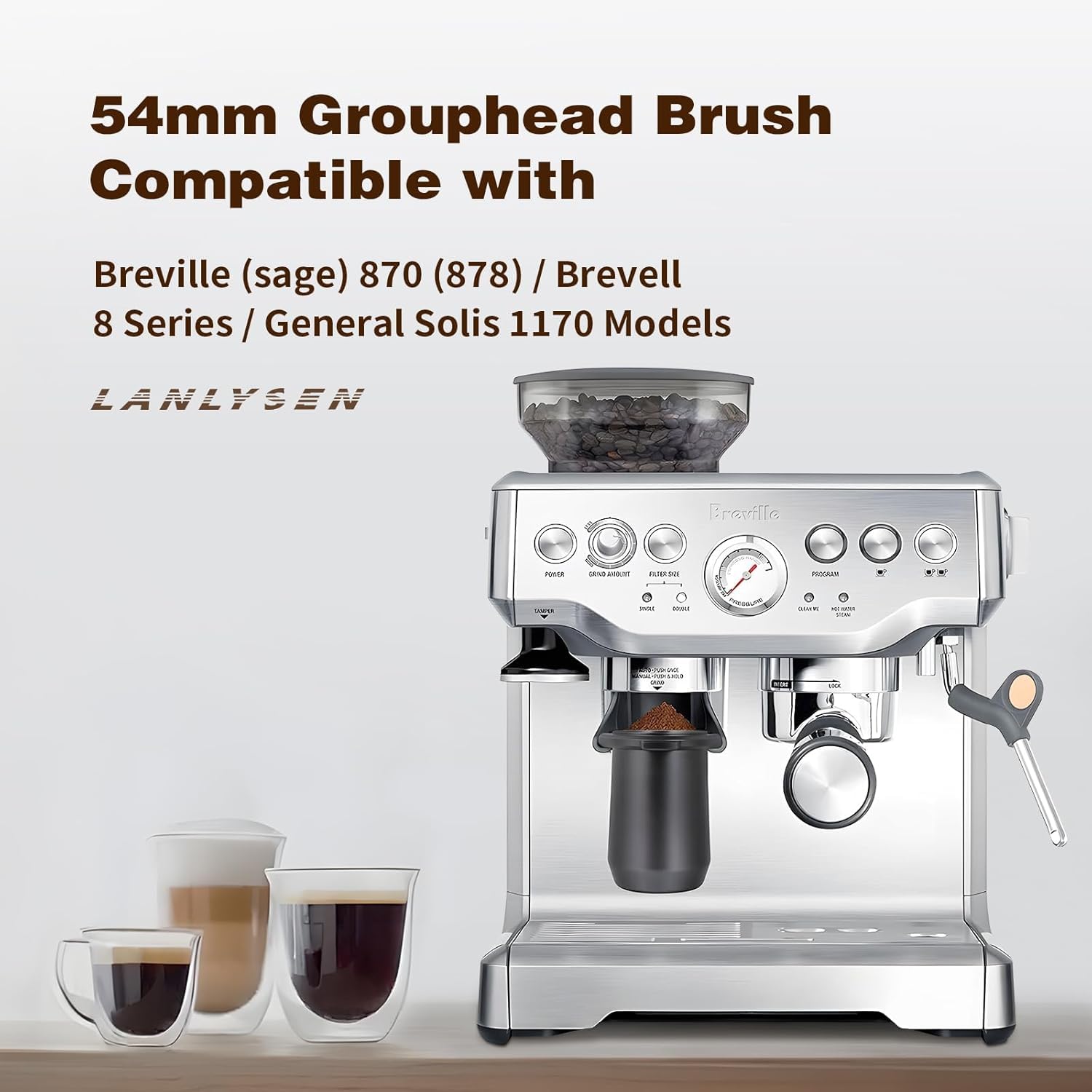 Cepillo de limpieza para máquina de café espresso, color grano de madera, cepillo de limpieza eléctrico, limpieza de 360°, limpieza totalmente cerrada, máquina espresso, cerdas de limpieza eléctrica