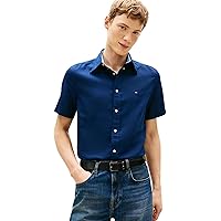 Tommy Hilfiger Camicia da Uomo in Misto Lino Tinta Unita SS RF SHT MW0MW42450 S/S