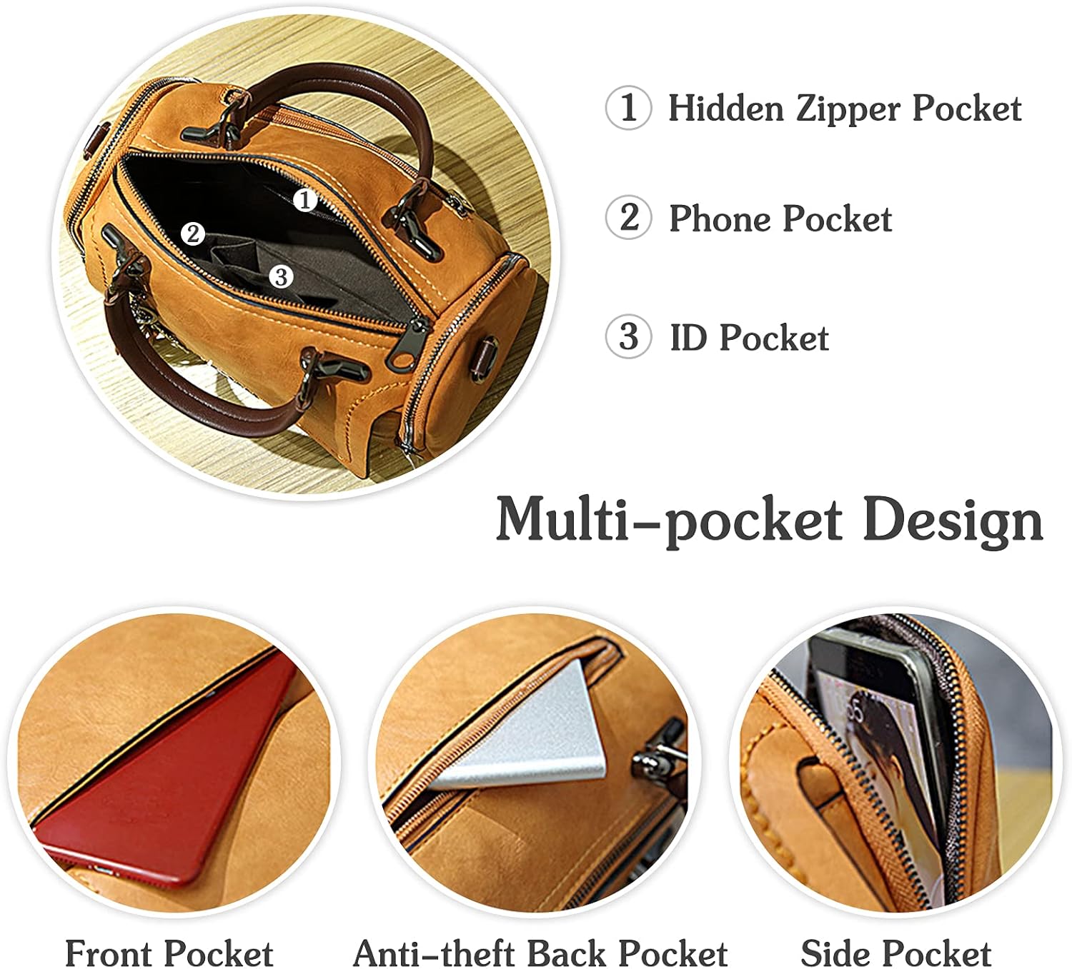 PORRASSO Retro Handbag Women Crossbody Bag Ladies Shoulder Bag Waterproof PU Leather Top-Handle Bag - Image 5