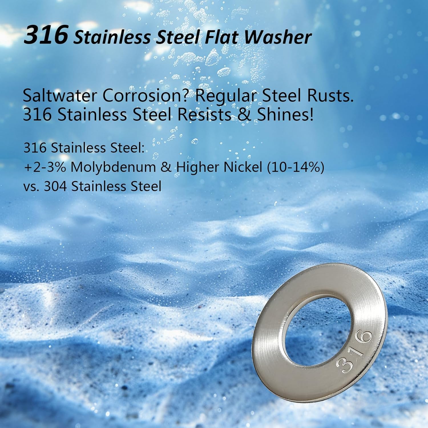 1" 316 Stainless Steel Flat Washers – Marine-Grade, High-Corrosion Resistance – for Heavy-Duty Outdoor, Marine & Industrial Screw BoltUse 10-Pack