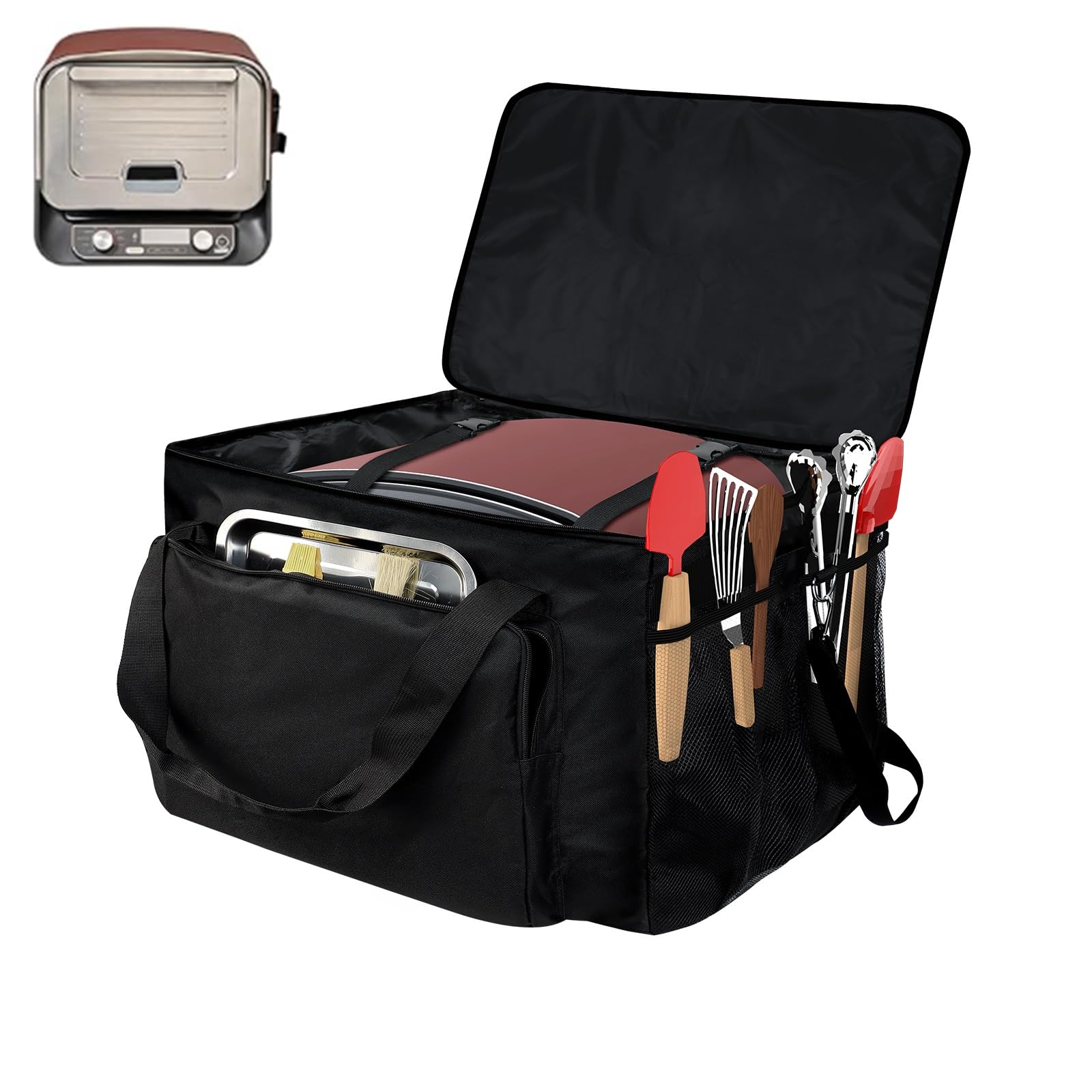 Grill-Tragetasche für Ninja Woodfire Outdoor-Ofen OO101EU, 600D Oxford BBQ Schutzstoff Tragetasche für Picknickzubehör, weicher Schutz, gepolsterte Griffe (nur Tasche)