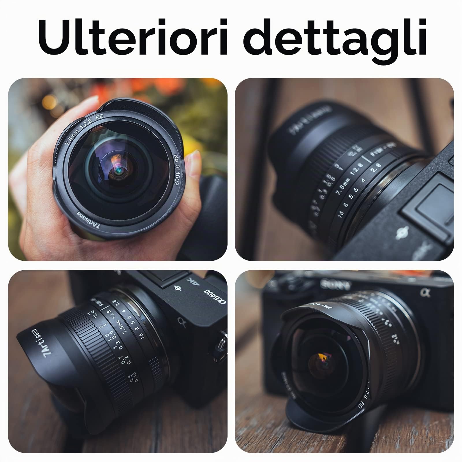 7artisans 7,5 mm f2.8 Mark II APS-C Fisheye obiettivo fisso manuale grandangolare per Sony E Mirrorless fotocamera A6300 A6400 A6500 NEX-3 NEX-3N NEX-5T NEX-5R NEX-6 NEX-7