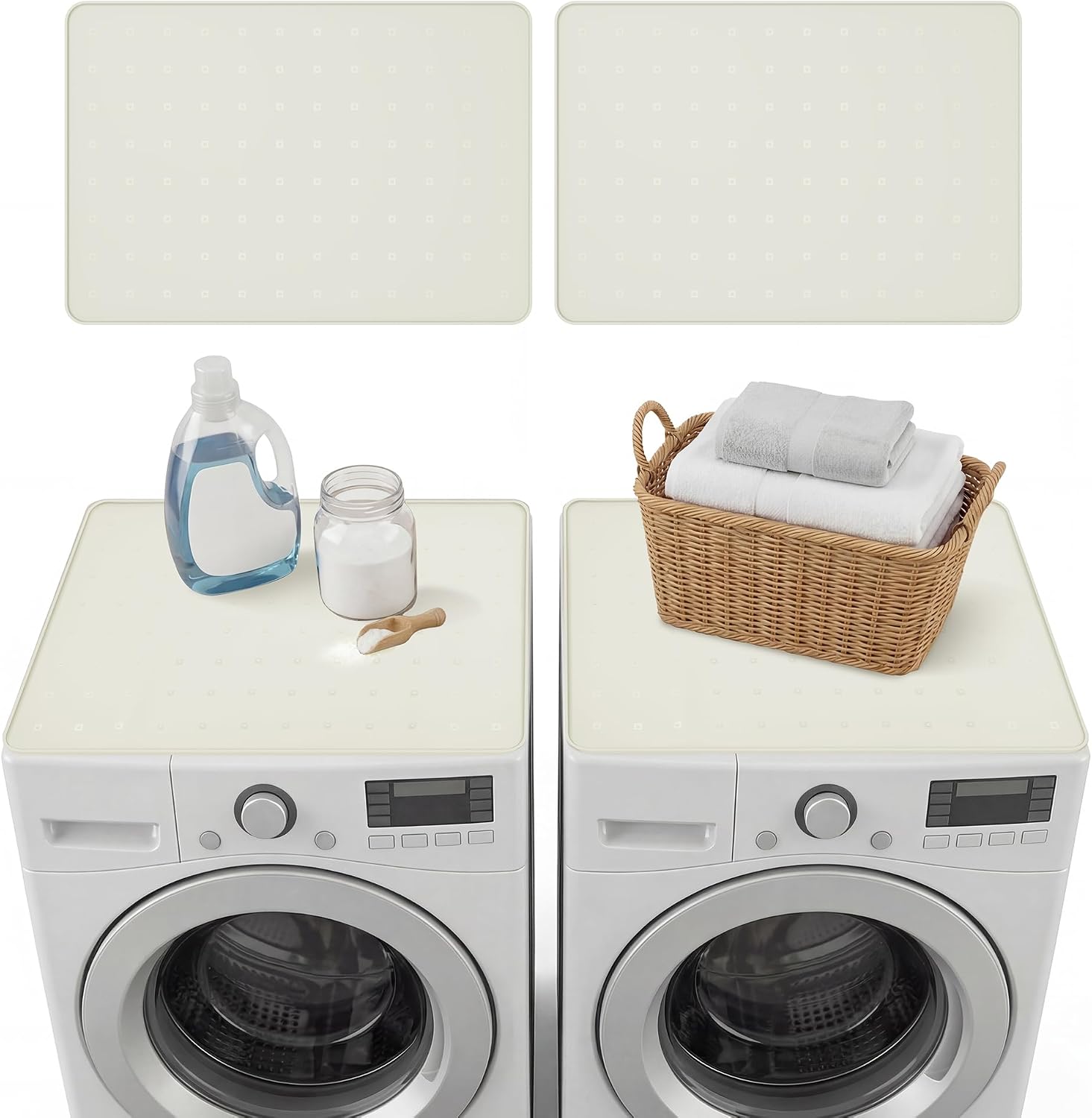 ZJWZLG Washer Dryer Top Protector Mat, 26"x18" 2Pcs Beige,Non-Slip, Waterproof & Heat-Resistant Silicone Pad with Raised Edge — Laundry Countertop & Kitchen.