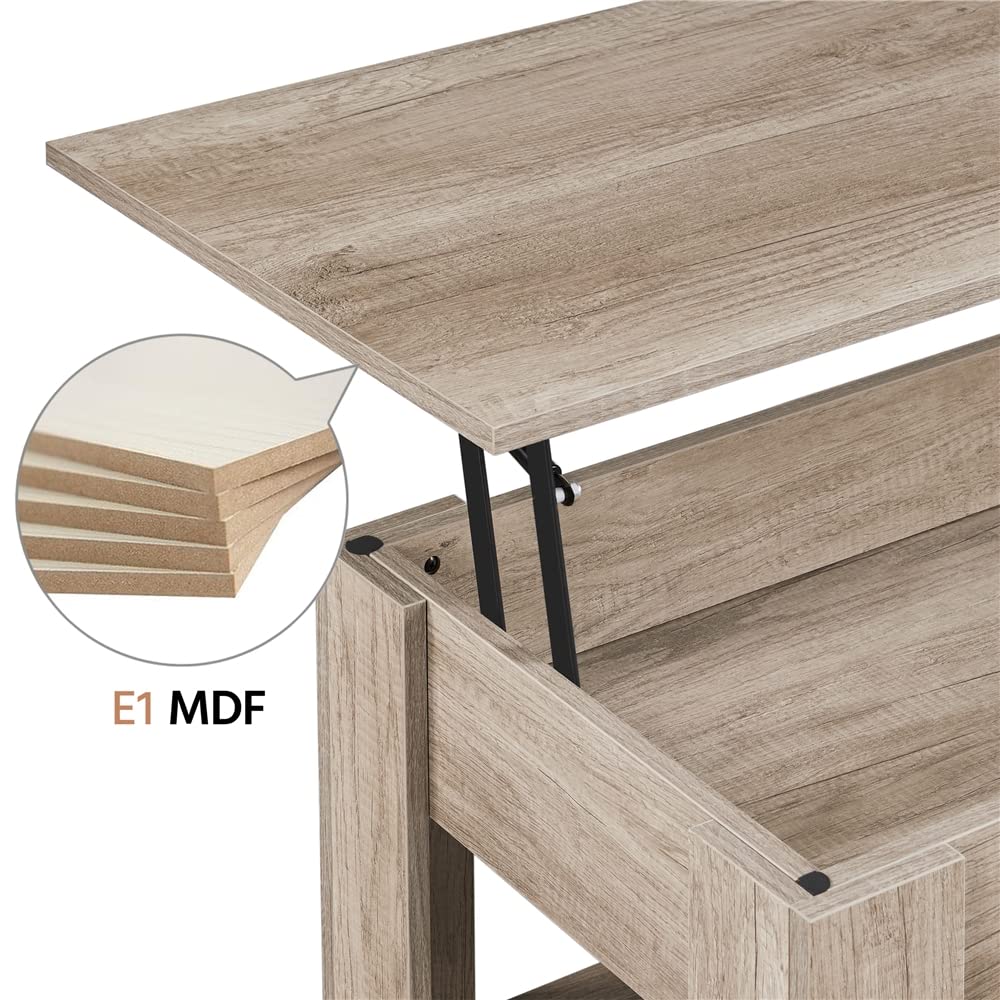 Yaheetech Couchtisch Kaffeetisch höhenverstellbar Wohnzimmertisch mit Ablagefach Sofatisch Beistelltisch Teetisch aus Holz Grau – Bild 6