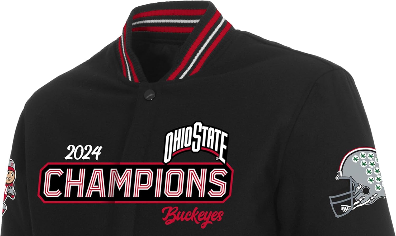 JH Design Ohio State Buckeyes College Football Playoff 2024 National Champions Reversible Wool Full-Snap Black Jacket
