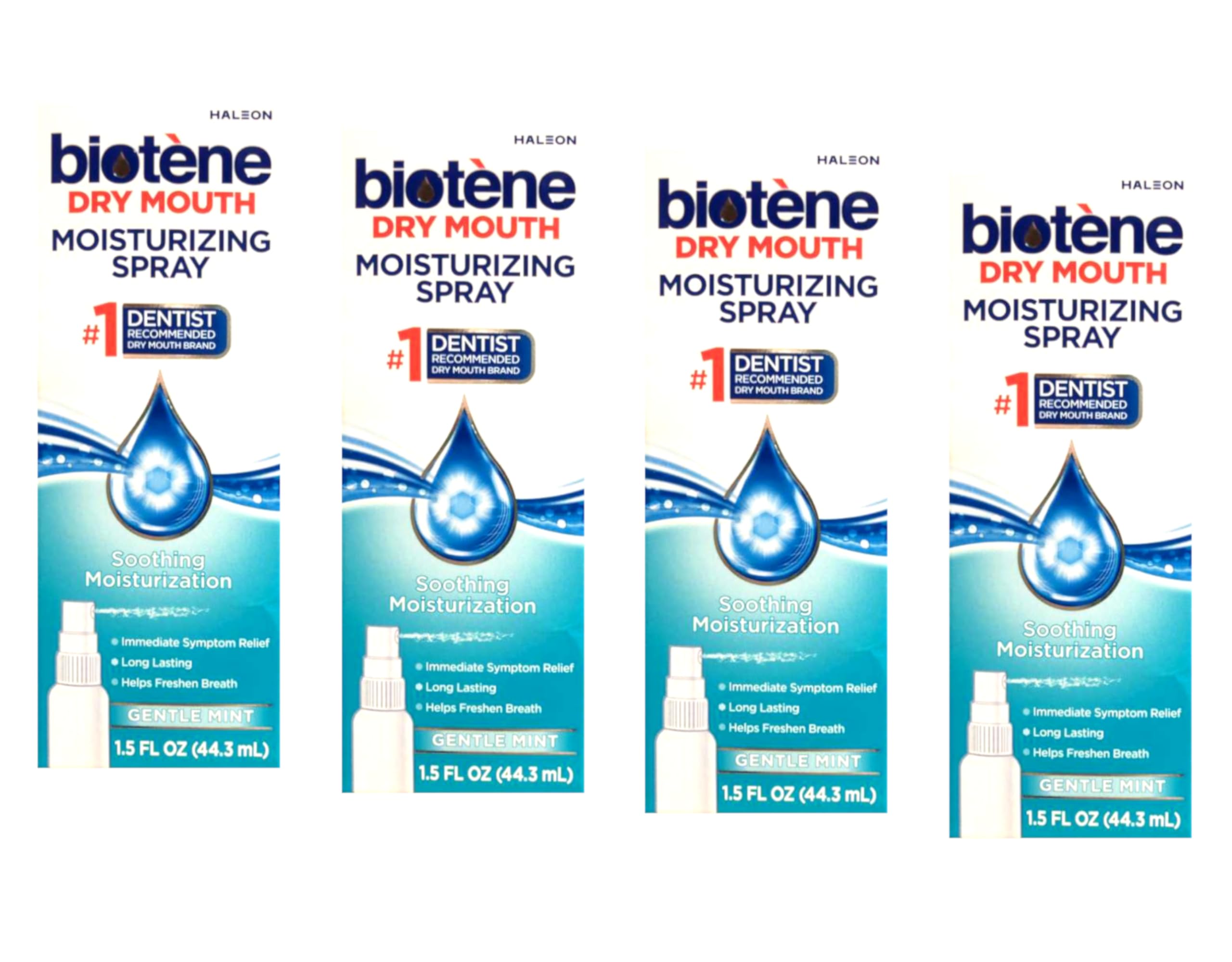 Biotene Moisturizing Dry Mouth Spray, Moisturizing Spray for Dry Mouth and Bad Breath, Gentle Mint - 1.5 fl oz (Pack of 4)