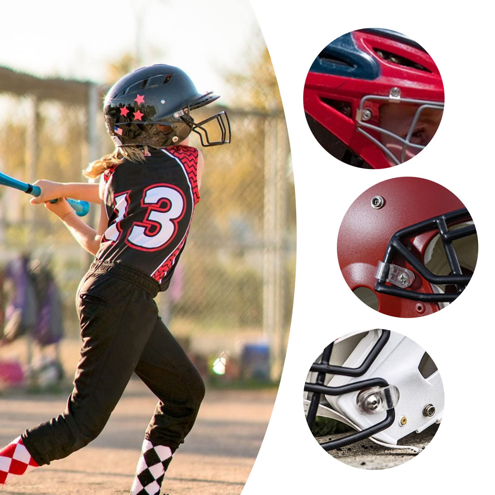 49pz Kit Riparazione per Casco Football, Accessori per Caschi da Football Incluse Clip per Visiera Calcio a Forma di R Guarnizioni in Gomma Dadi Viti Cacciavite per Baseball Softball Hockey