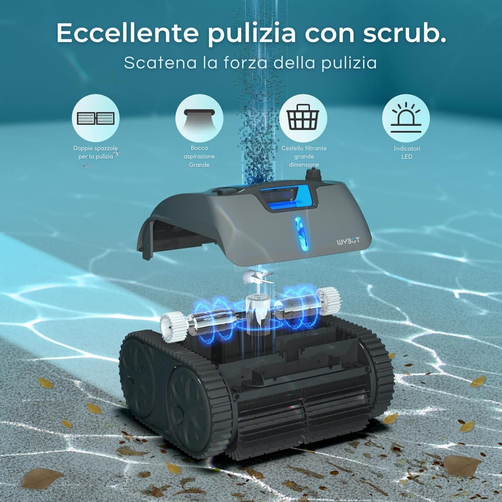 C1 PRO - Robot Pulitore Piscina Senza Fili a Batteria Fino a 150 Minuti, Fondo, Pareti, Linea d'Acqua, Pianificazione Pulizia con App e con Pulsate a Bordo Robot