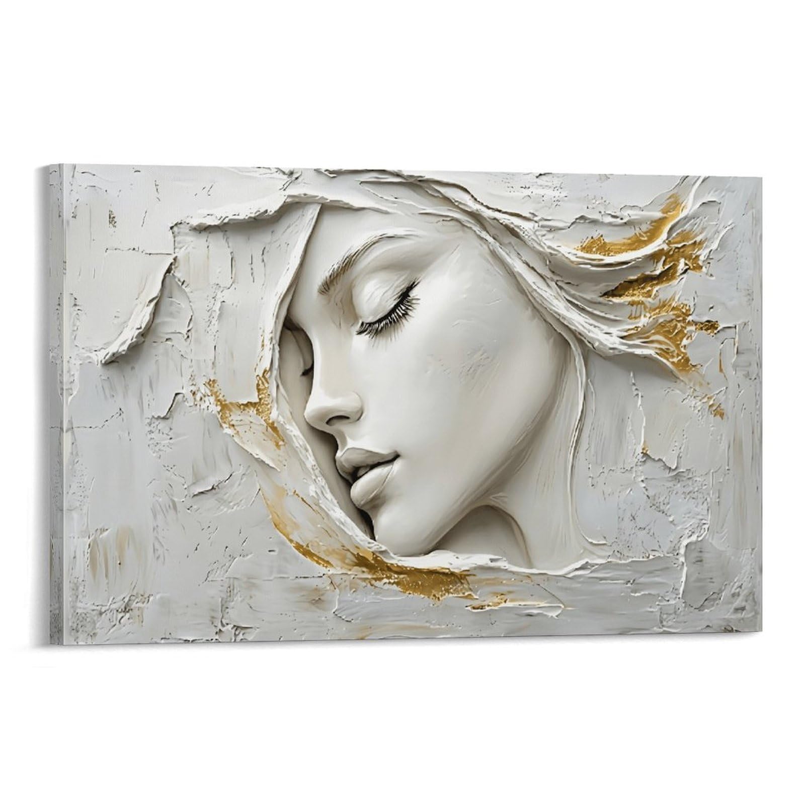 XPASHIQWC White & Gold Impasto Portrait Poster Artwork Canvas Prints Picture Modern Canvas Wall Art Picture Wall Hanging for Dining Room Kitchen Home Office Decor 20x30inch(50x75cm)