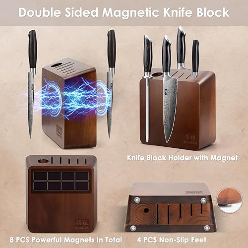 Miniatura 6 de Cuchillo de chef de Damasco de 8 pulgadas con bloque magnético para cuchillos, soporte magnético de doble cara, cuchillo de cocina de acero japonés