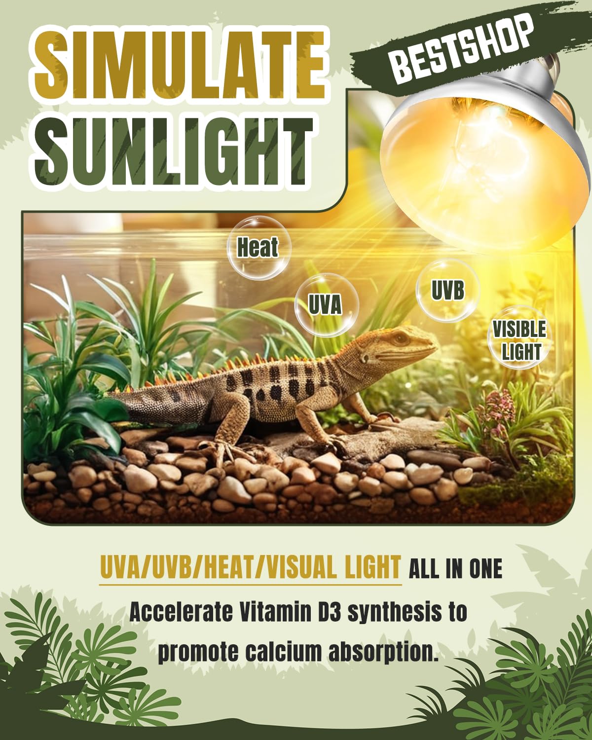 Heat Lamp Bulbs, 80 Watt Reptile Heat Bulb, Full Spectrum UVA UVB Light Bulb, Natural Daylight, Basking Spot, Sun Light for Reptile and Amphibian 1 Pack - image 2