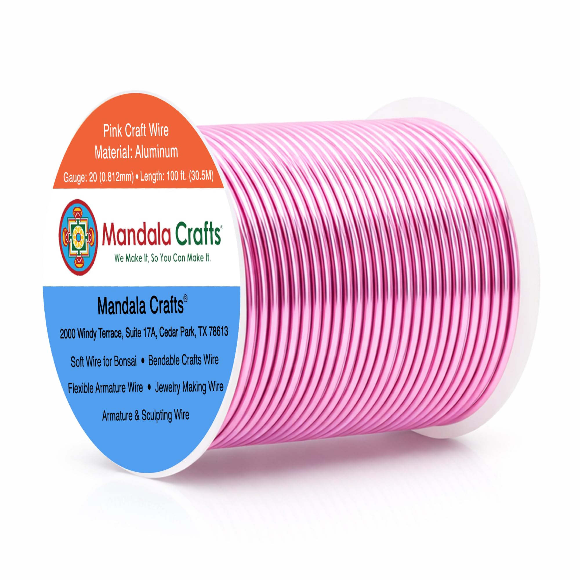 Mandala Crafts 20 Gauge Pink Anodized Aluminum Craft Wire, 100 FT