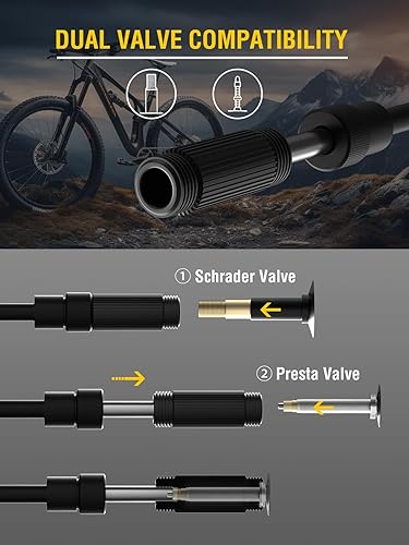 Miniatura 2 de AZUNO Inflador de neumáticos de bicicleta con manómetro - Herramienta de compresor de aire Presta y Schrader para bicicleta