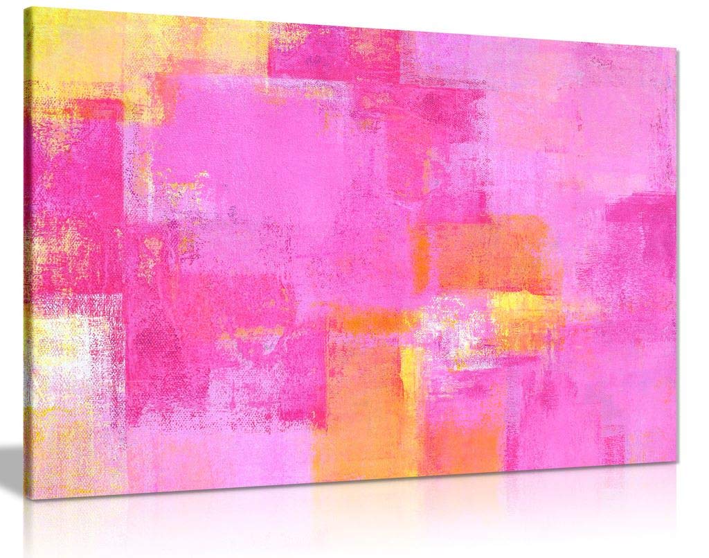Panther Print Yellow,Pink Pink Yellow Abstract Painting Canvas Wall Art Picture Print (36X24)