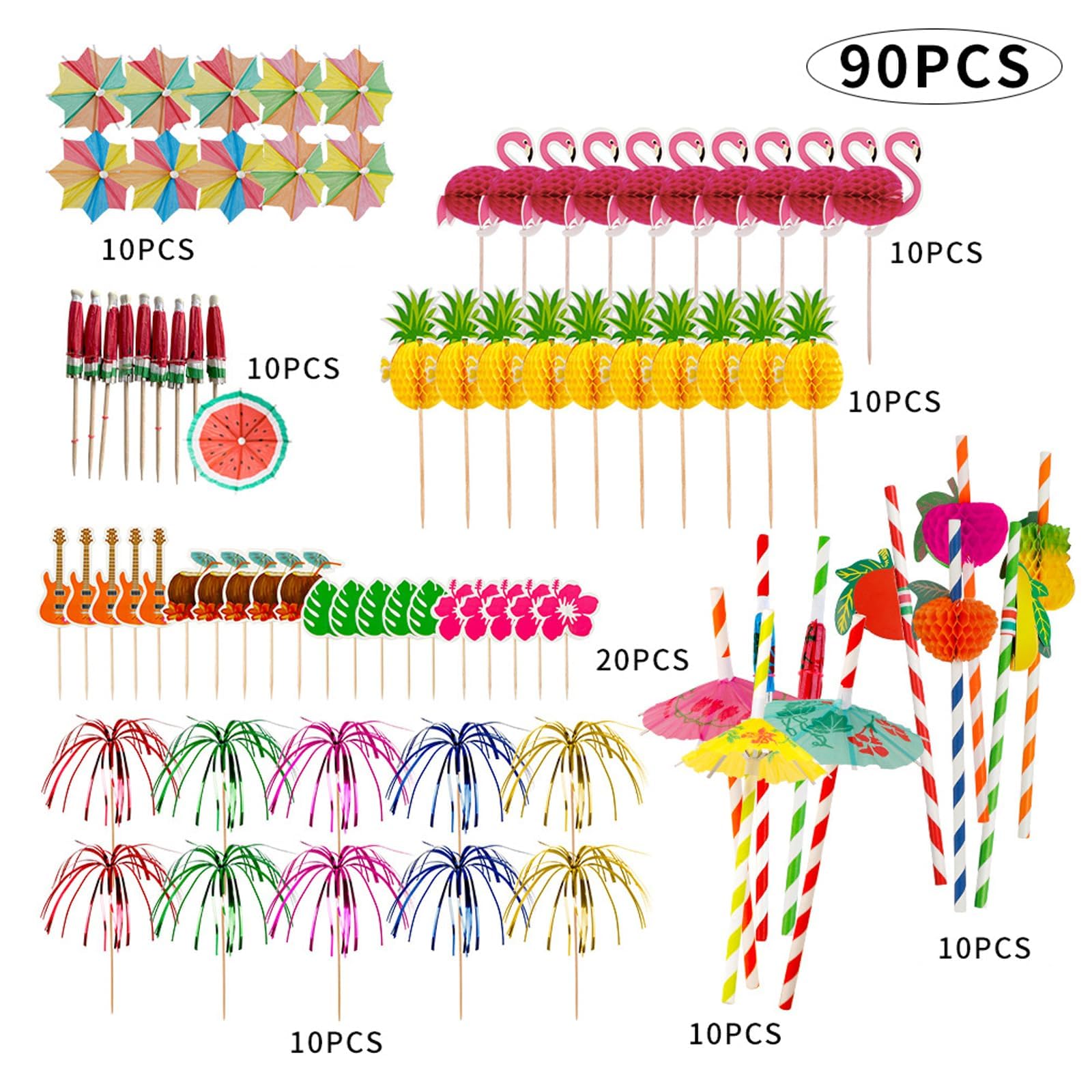 Decoración de cócteles, 90 unidades, paraguas de cóctel, pajitas, decoración de cócteles, fuegos artificiales, decoración para fiestas de verano, fiestas, bodas, bares, bebidas, tartas