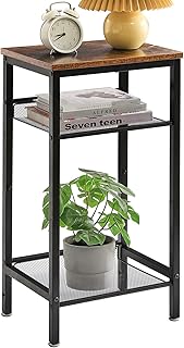 YMYNY Side Table, Tall End Table with Adjustable Storage Shelf, 2 Tiers Telephone Table for Hallway Office Bedroom Living Room, Nightstand, Record Player Stand, Rustic Brown, 28.7" H,UHST005H