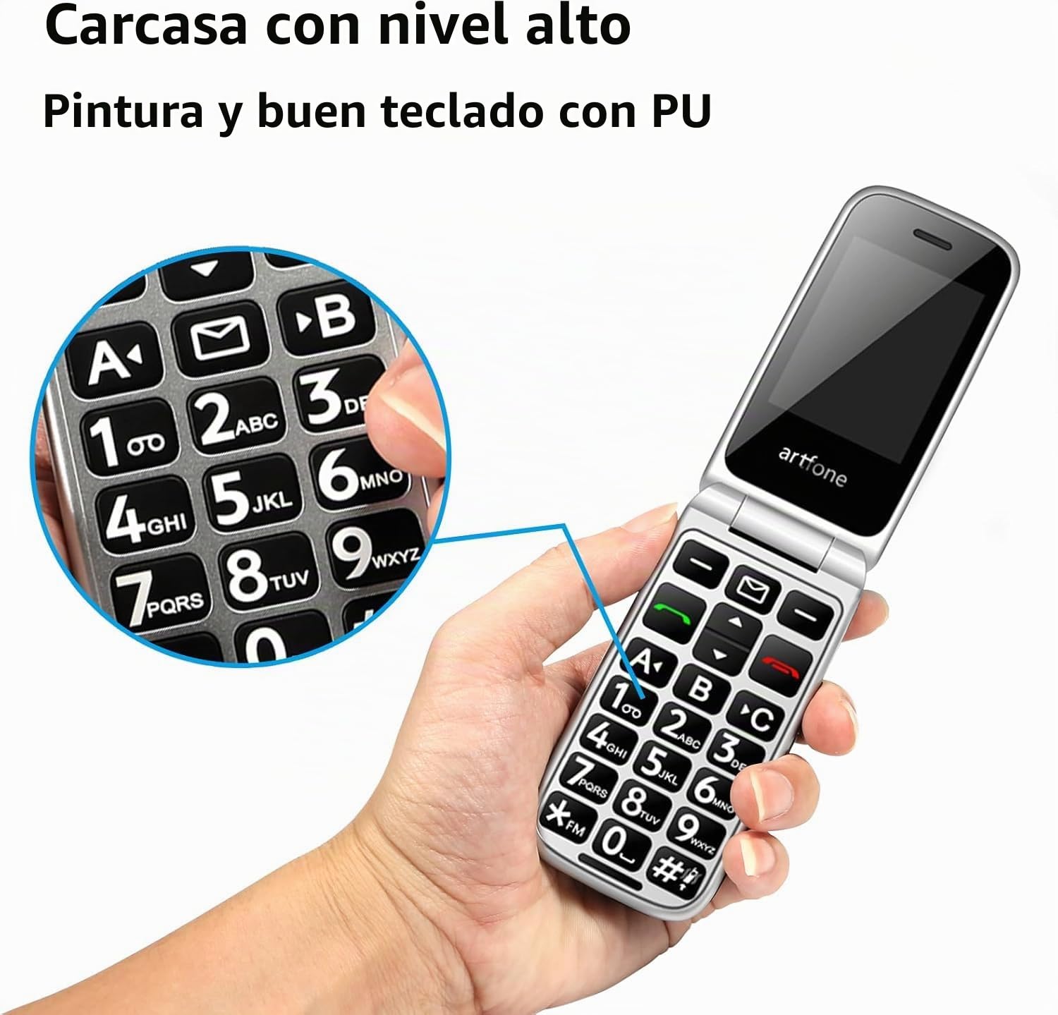 artfone F30 Gris Plateado- 4G LTE Teléfono móvil de Tapa para Mayores丨Botones y Teclas Grandes丨Teléfono móvil para Ancianos de Pantalla 2,4" 丨Base de Carga丨Botón SOS丨Bateria 1300mAh丨Radio FM丨Bluetooth
