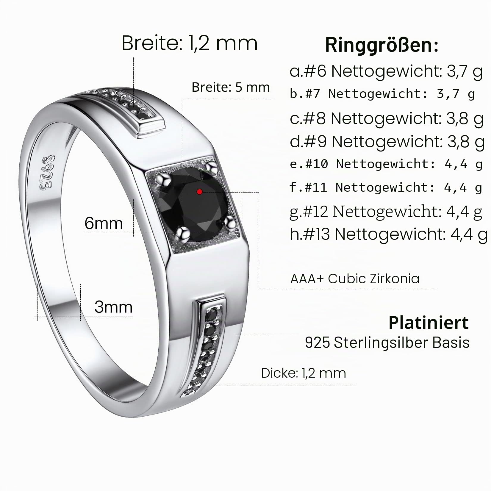 Suplight Herren Ring mit Zirkonia Geburtsstein Damenring 925 Sterling Silber Personalisierter Bandring
