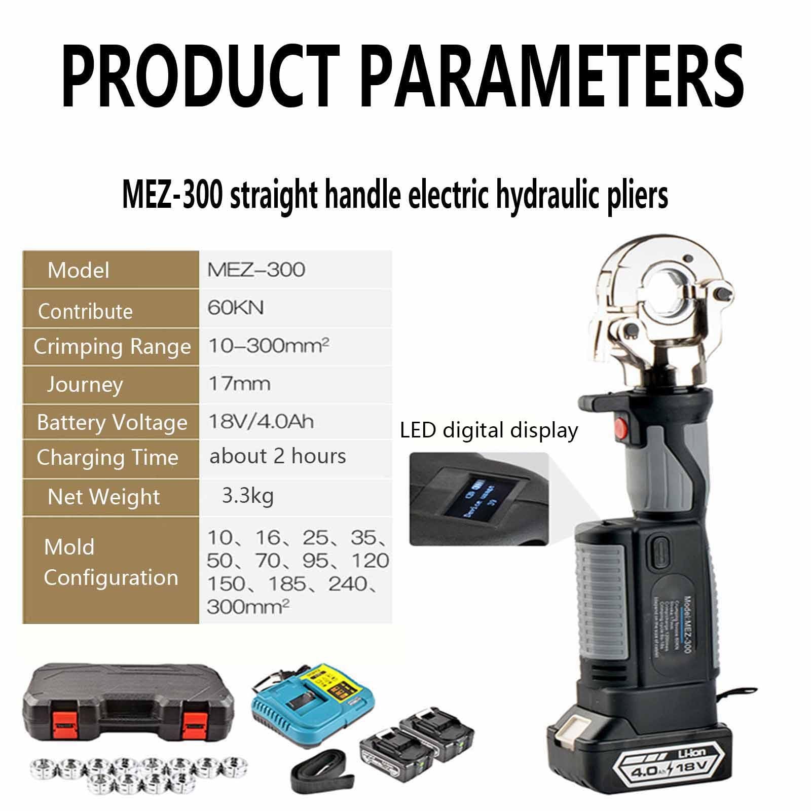 Elektryczna hydrauliczna zaciskarka przewodów,szczypce przewodów elektrycznych Ręczne narzędzie zaciskania 10–300 mm² Materiał z węglika spiekanego,narzędzie do zaciskania