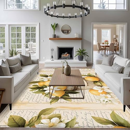 Miniatura 4 de 5x8 Area Rugs, Watercolor Lemon Non-Skid Rubber Backing Large Rectangle Rugs - Living Room Bedroom Home Office, Retro Fruit Blossoming Botanical