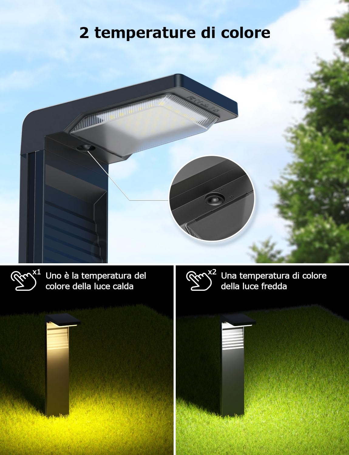 OUSFOT Luci Solari da Esterno IP65 Faretti Solari per Esterni 32 LED con 2 Modalità di Temperatura di Colore a Terra per Percorso Vialetto da Giardino-4PCS