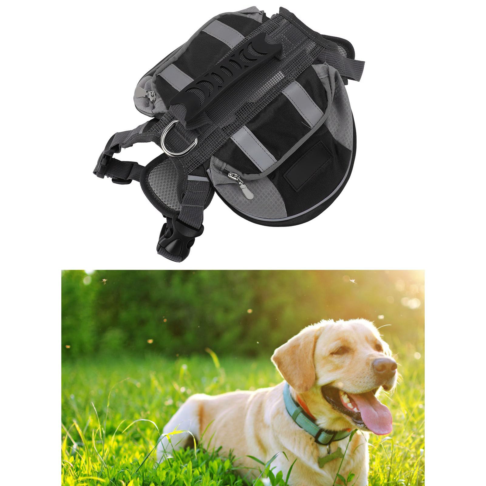Mochila para Perros, Alforja con Arnés Ajustable, con Bolsillos Laterales Reflectantes de Seguridad, Chaleco para Perros, para Senderismo, Acampada, Viajes, Perros Medianos y