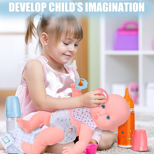 Miniatura 6 de Shappy El juego de 10 accesorios para muñecas de bebé incluye botellas de leche y jugo que desaparecen, chupete, baberos, pañales, juego de