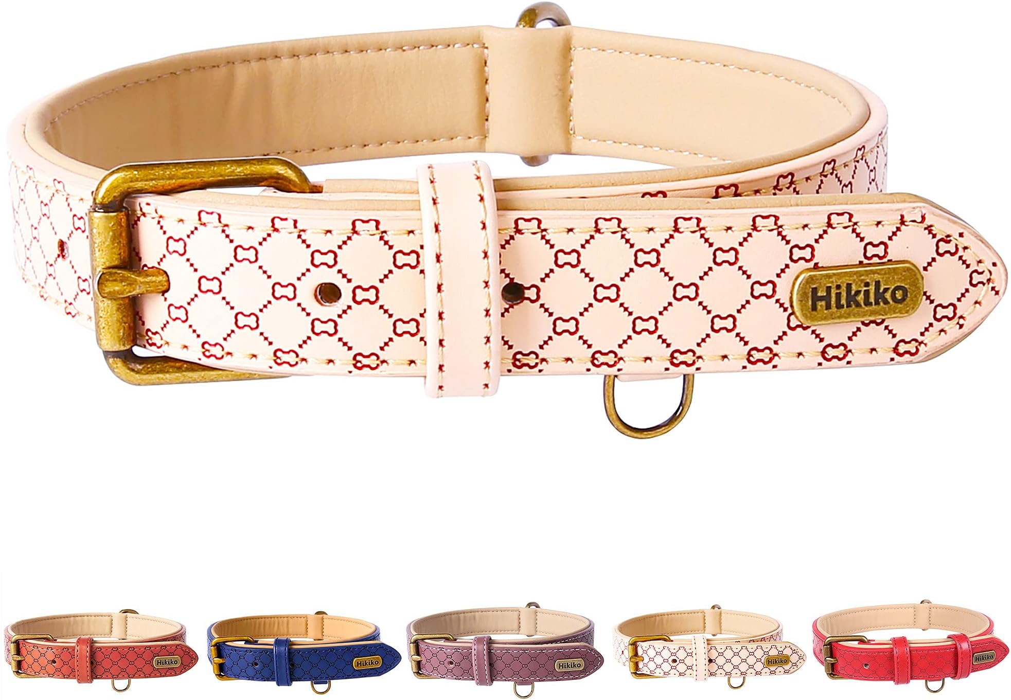 Basic Classic Luxury Padded Leather Dog Collar - Rust Proof Brass Strong Leather Collar Heavy Duty Alloy Hardware Best for Small, Medium, Large Dogs