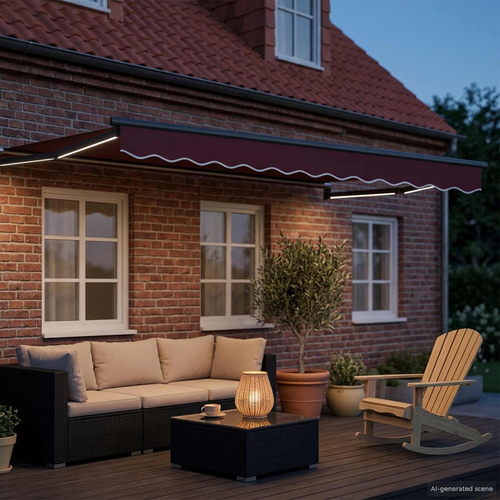 Tenda da sole pieghevole elettrica con sensore meteo e LED 2,5 x 2 m, telaio in alluminio, design moderno e minimalista, avvolgimento automatico in caso di vento forte