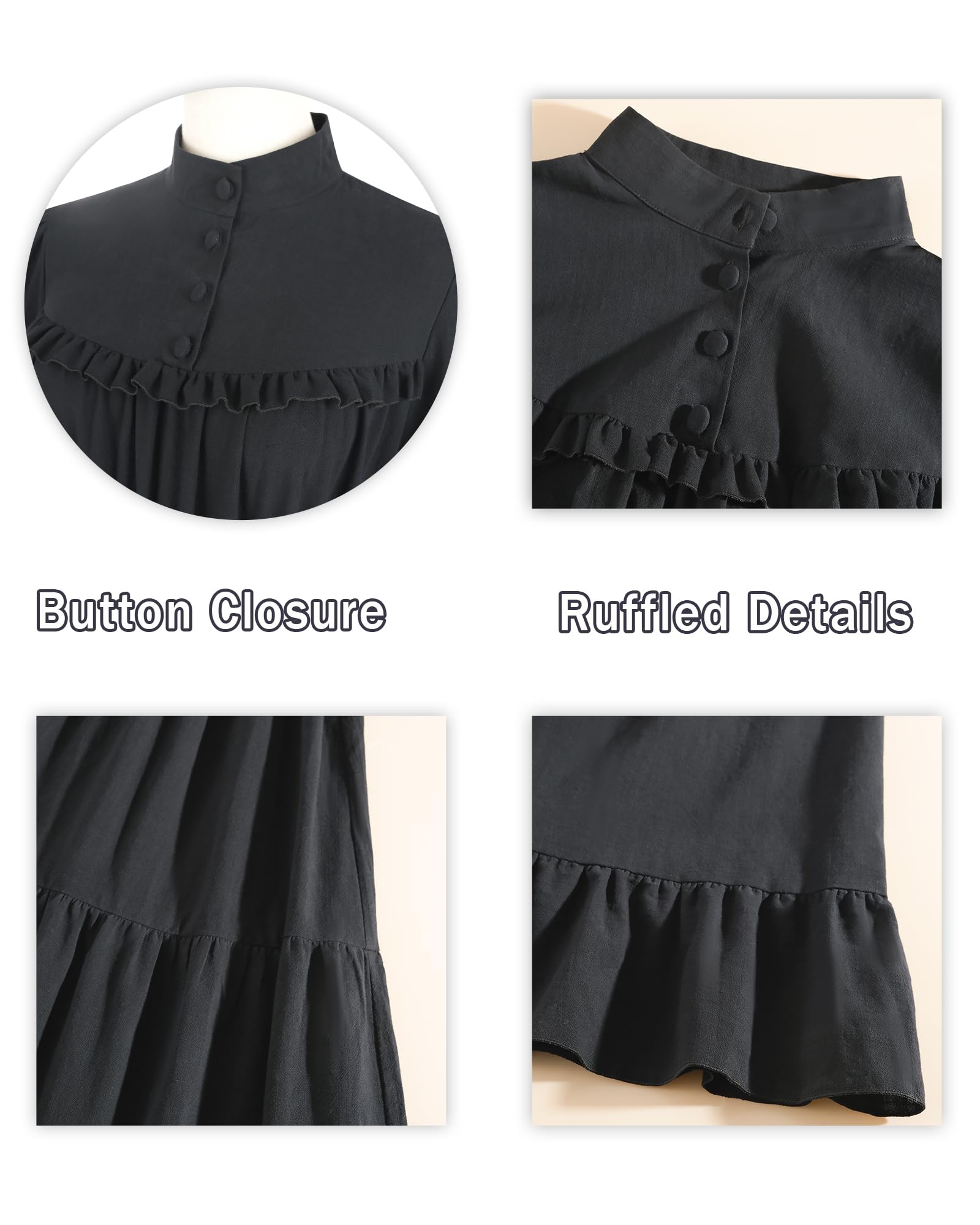 NSPSTT Victorian Dress for Women Long Sleeve Medieval Dresses Women's Victorian Vintage Cotton Long Sleeve Dress Renaissance Costume Witch Dresses - Image 3
