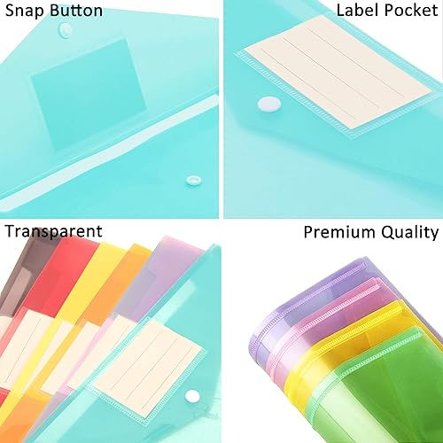 Miniatura 3 de Youngever 21 sobres de plástico para documentos, sobres de polietileno, carpetas de documentos, 7 colores surtidos