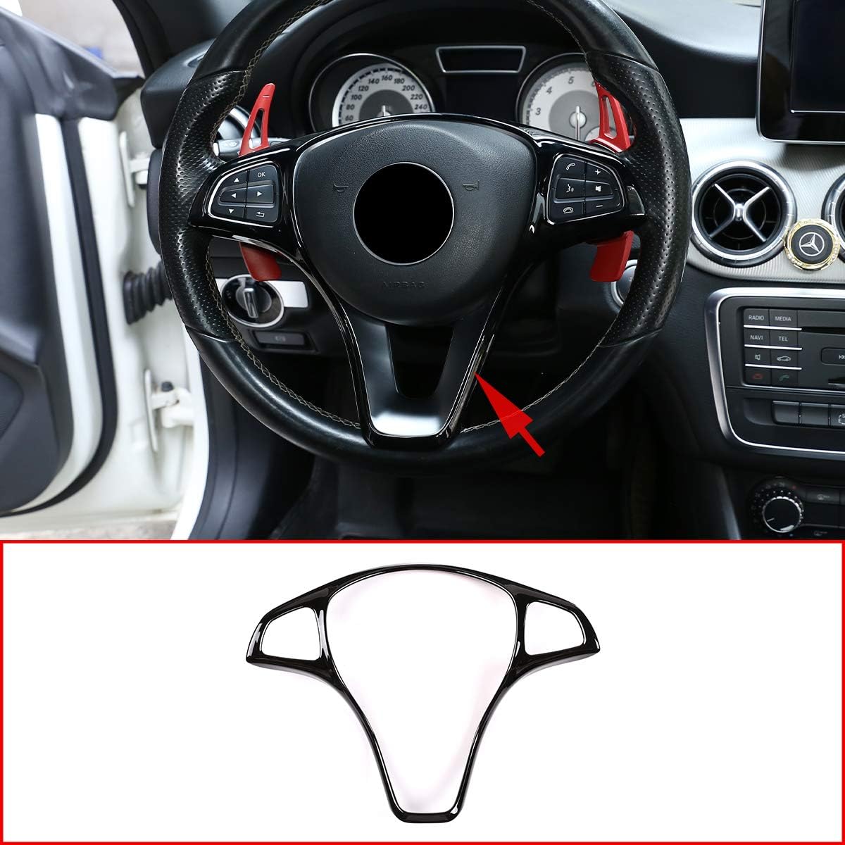 Cadre volant Mercedes ABS - Rouge/Fibre Carbone