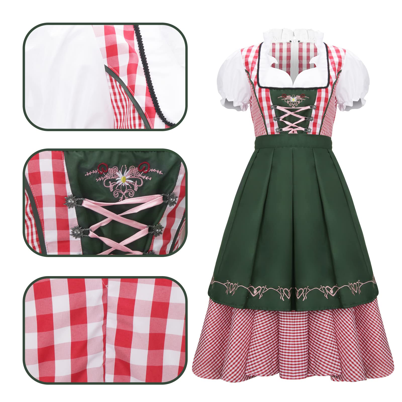 NUWIND Abito donna Baviera tedesca tradizionale Costume bavarese per la festa di carnevale dell'Oktoberfest di ottobre Set Dirndl Costume German Festival Uniforme da travestimento di Halloween