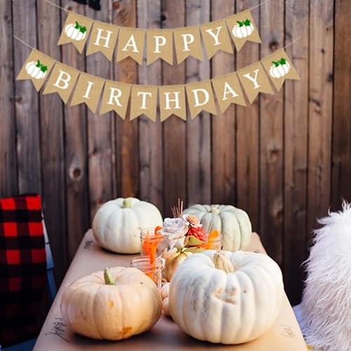 Miniatura 5 de Cartel de arpillera de cumpleaños de calabaza, decoración de fiesta de Acción de Gracias, tema de otoño, suministros de cumpleaños, color blanco