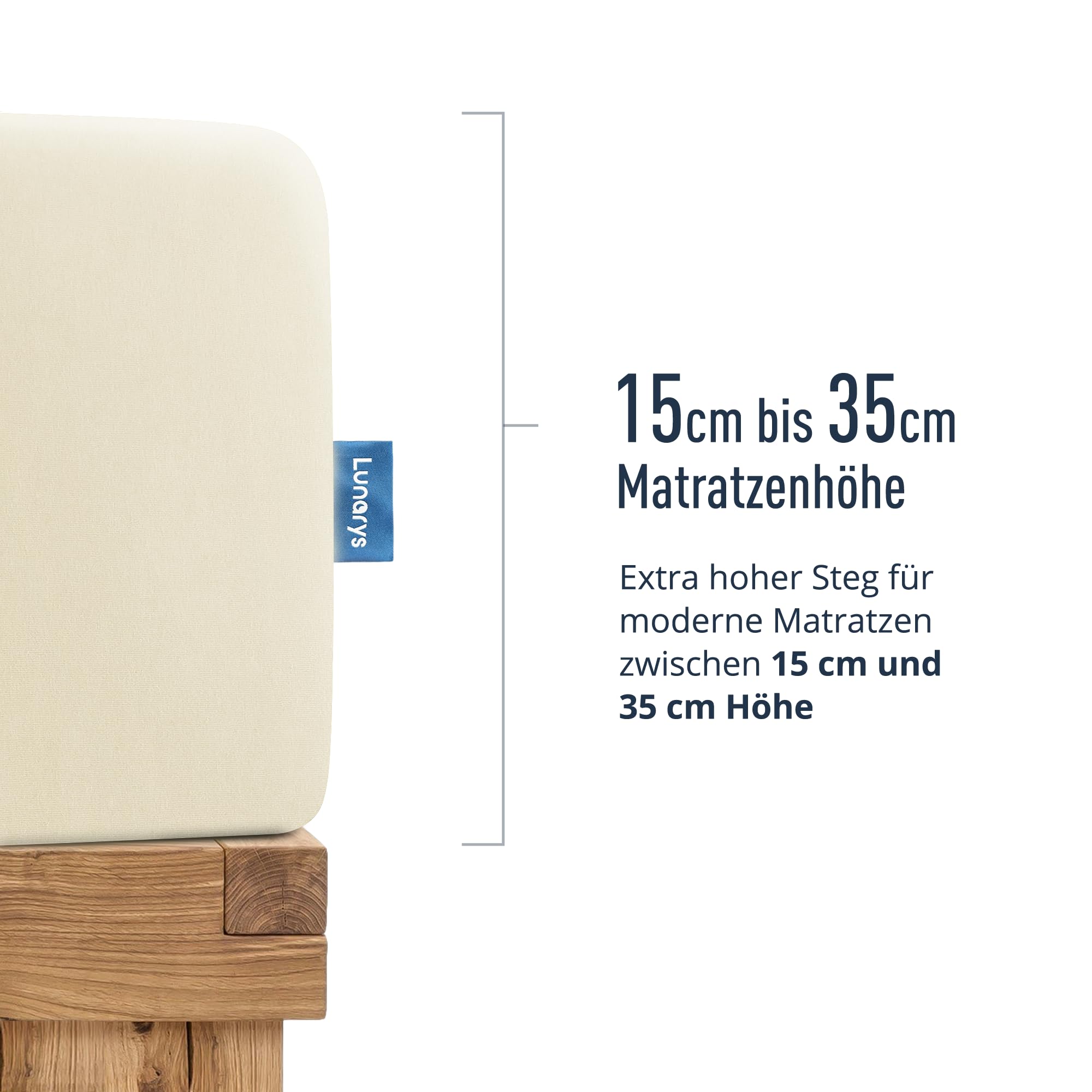 SleepRoyal Luxus Spannbettlaken 180x200cm - Creme - 250 g/m² Premium Bettlaken - 40 cm Steghöhe - für hohe Matratzen, Boxspringbett & Matratze + Topper & Wasserbett - Stretch Jersey
